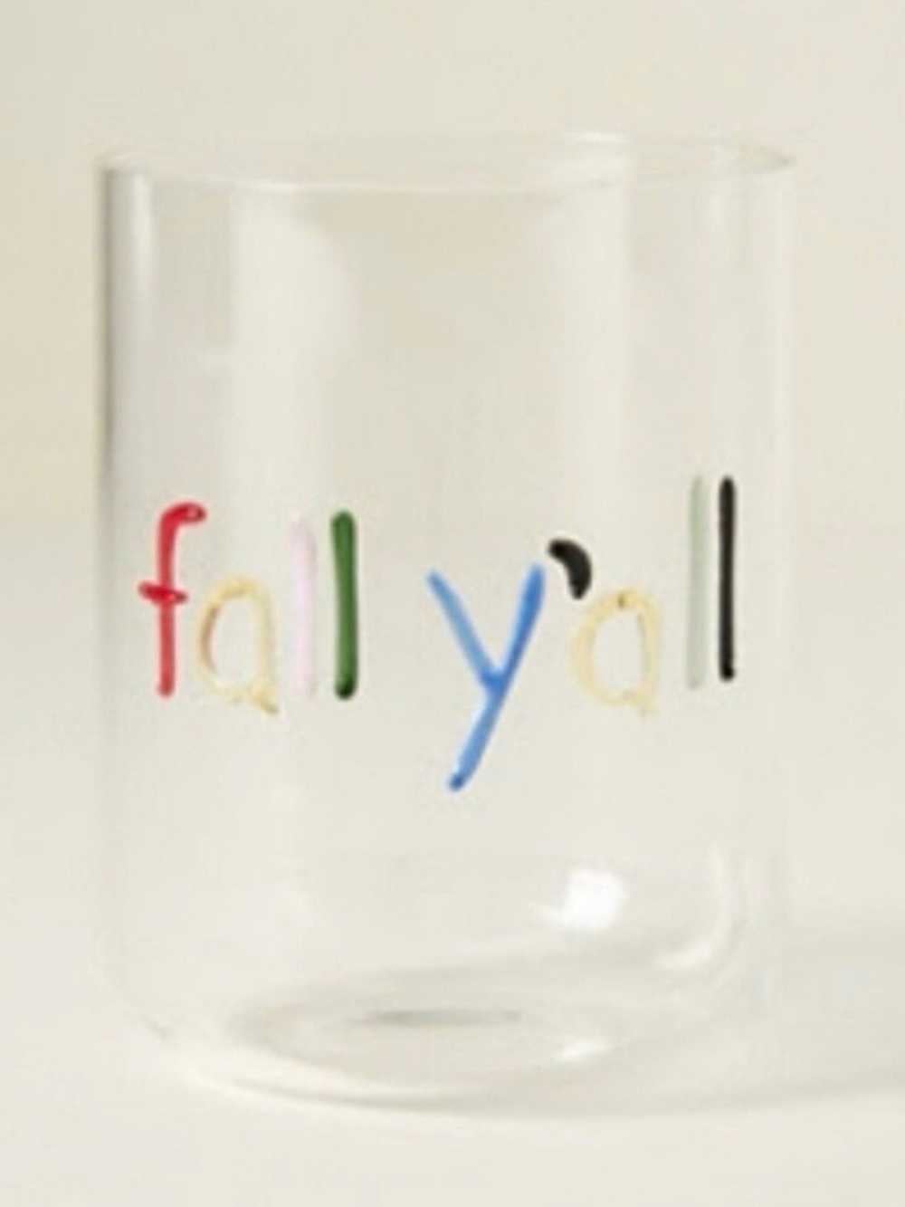 Clear Glass Tumbler with Multicolor 'fally'all' Lettering